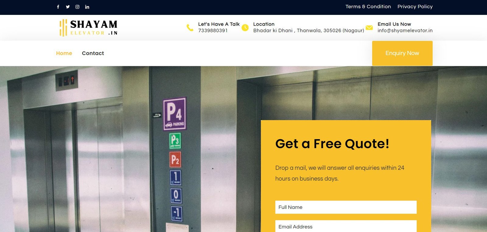 Shyam Elevator Website
